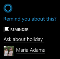 A reminder via Cortana